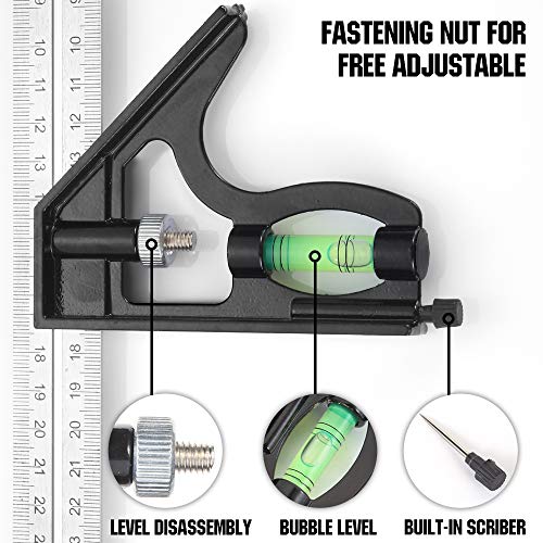 Siumir Ajustable Escuadra Combinada 30 mm Regla de Ángulo Recto Escuadra para Carpintería Herramient