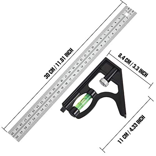 Siumir Ajustable Escuadra Combinada 30 mm Regla de Ángulo Recto Escuadra para Carpintería Herramient