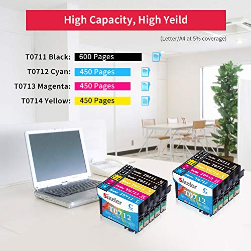 Sizzler T0715 XL Reemplazo para Epson T0711 T0712 T0713 T0714 Cartuchos de Tinta Compatibles con Epson Stylus SX218 SX200 SX205 SX100 SX105 S20 S21 SX400 D78 D92 DX4000 DX7400 Office BX300F BX610FW