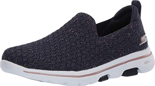 Skechers GO Walk 5-Brave - Zapatillas deportivas para mujer, color azul marino, dorado, 7 M US