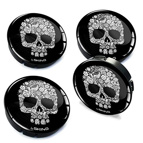 SkinoEu® 4 x 60mm Universal Tapas de Rueda de Centro Skull Craneo Punisher Tapacubos para Llantas Coche C 80