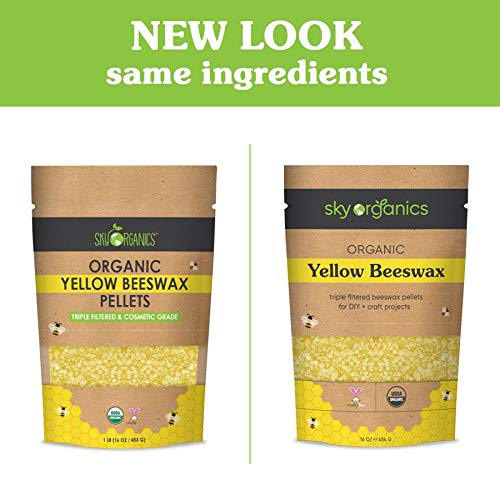 Sky Organics USDA Organic amarillas Pellets cera de abejas (1 libra) abejas cera pura de plaguicidas no tóxicos o sustancias químicas - 3 x filtrado, Fácil Melt Pastilles- para el bricolaje, velas