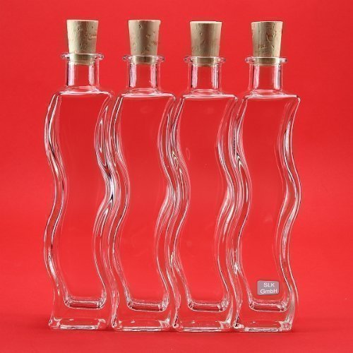 slkfactory 6 x 200 ml Botellas Botellas de Cristal (Onda Botellas de Licor, Botellas de Licor, Botellas de vinagre, Botellas de Aceite, Kleine Botella para Rellenar Incluso