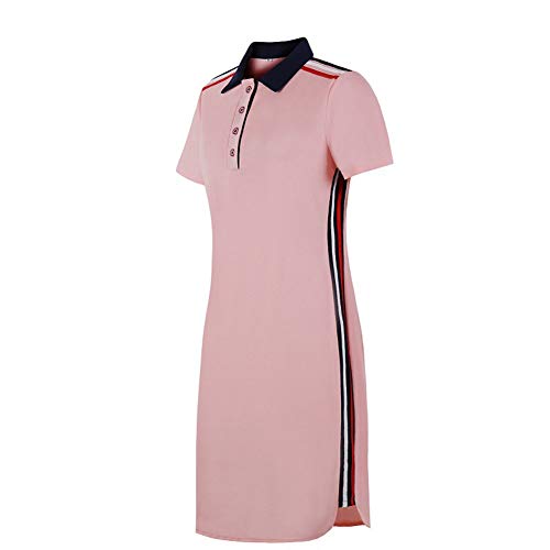 SLYZ Polo De Verano para Mujer Talla Grande Moda Costura Solapa Lápiz Falda Vestido Mujer