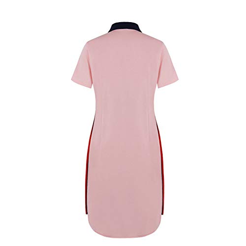 SLYZ Polo De Verano para Mujer Talla Grande Moda Costura Solapa Lápiz Falda Vestido Mujer