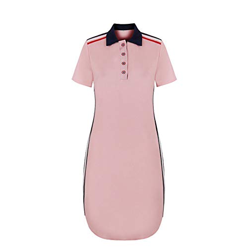 SLYZ Polo De Verano para Mujer Talla Grande Moda Costura Solapa Lápiz Falda Vestido Mujer
