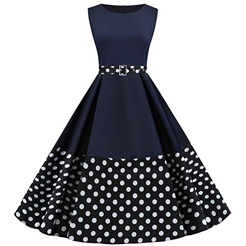 SLYZ Vestido De Fiesta Informal con Cinturón A Juego De Color Sin Mangas con Cuello Redondo Y Temperamento De Verano para Mujer