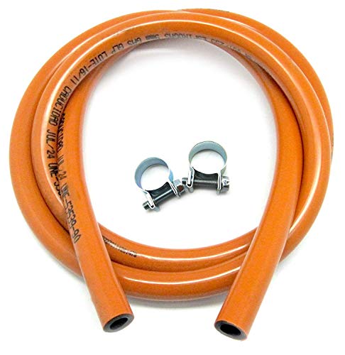 S&M 321535 Kit Tubería homologada de Gas Butano de 1,5 Metros-Ø 9mm con Abrazaderas con pestaña, Naranja