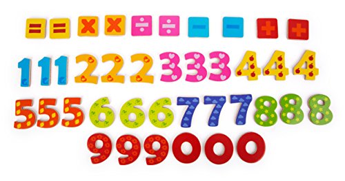 Small Foot 10731 - Números magnéticos en Caja de Madera, 40 números de 0 a 9 en un diseño Colorido, Aprendizaje de aritmética y promoción de la comprensión de los números