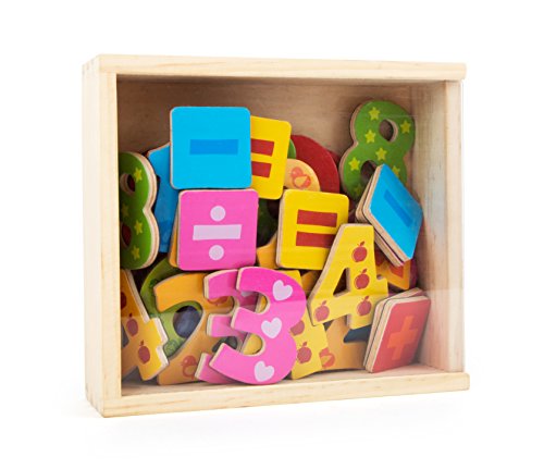 Small Foot 10731 - Números magnéticos en Caja de Madera, 40 números de 0 a 9 en un diseño Colorido, Aprendizaje de aritmética y promoción de la comprensión de los números