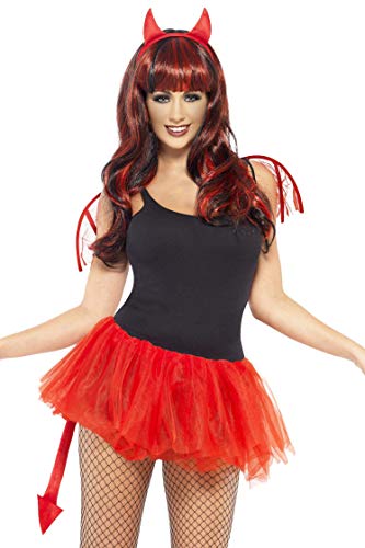 Smiffys-24861 Kit de deliciosa diablilla, con alas en miniatura, cuernos, cola y tutú, Color rojo, XS a L - EU Tamaño 34-46 (Smiffy's 24861) , color/modelo surtido