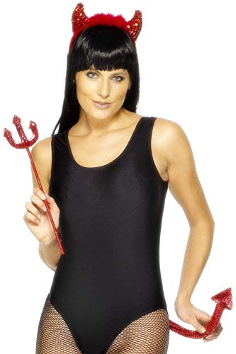 Smiffy's- Halloween Kit instantáneo de diablilla con Lentejuelas, Rojo, con Diadema con marabú, Cola, Color, única (29112)