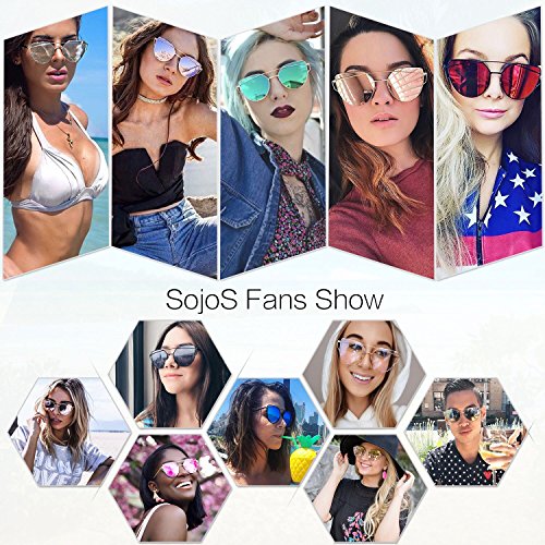 SOJOS Gafas De Sol De Moda Marca Metal Para Mujer-Lentes Planos De Espejo- Con Estilo Ojo De Gato SJ1001 Dorado Frente/Rosado Lentes