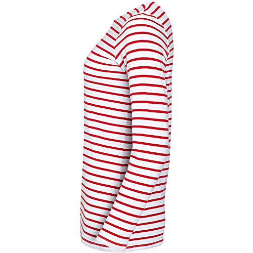 SOLS - Camiseta de manga larga con estampado de rayas modelo Marine para mujer (Extra Grande (XL)/Blanco/Rojo)