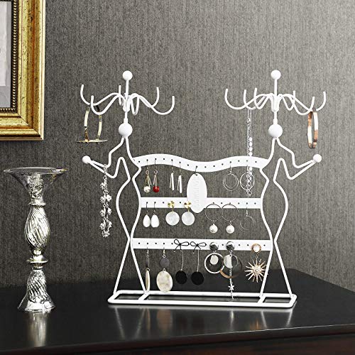 SONGMICS Expositor de Joyas, Colgador para Pulseras y Pendientes, Soporte de Pie, Diseño en Forma de Damas, Blanco JDS78W