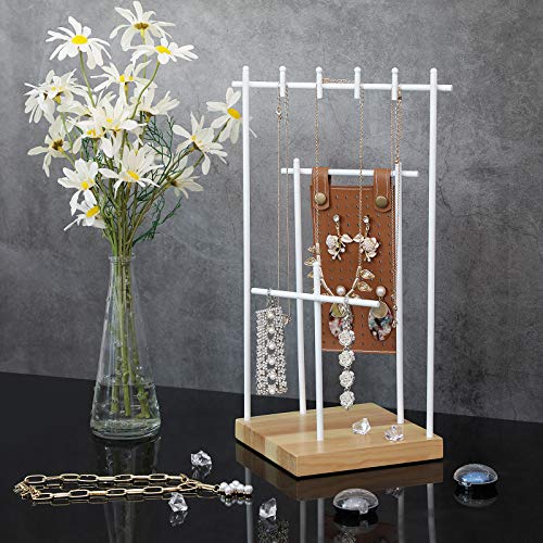 SONGMICS JJS07NW - Soporte para joyas, madera maciza, para guardar pendientes, collares y pulseras, escaparate, regalo, hierro, pino, color marrón y blanco