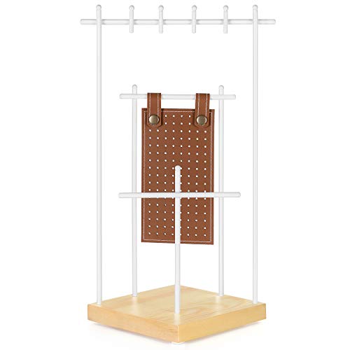 SONGMICS JJS07NW - Soporte para joyas, madera maciza, para guardar pendientes, collares y pulseras, escaparate, regalo, hierro, pino, color marrón y blanco