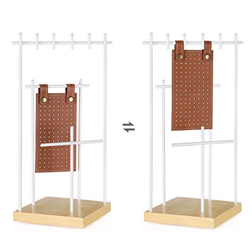 SONGMICS JJS07NW - Soporte para joyas, madera maciza, para guardar pendientes, collares y pulseras, escaparate, regalo, hierro, pino, color marrón y blanco