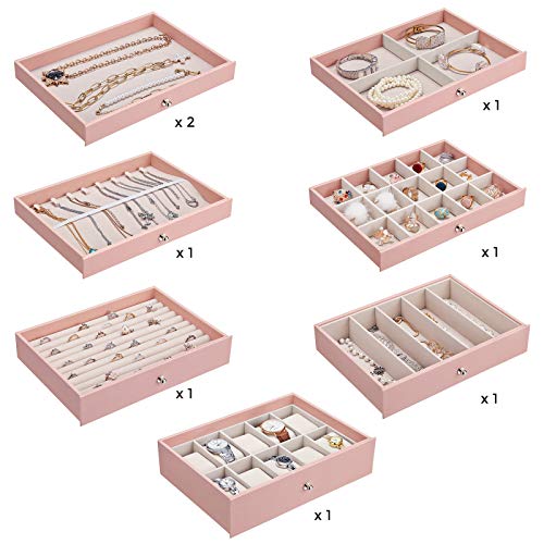 SONGMICS Joyero, Caja de Joyas, Estuche Grande de 8 Niveles, Ideal para Collares, Pendientes, Gafas de Sol, Pulseras, Relojes, Rosa Claro JBC11PK