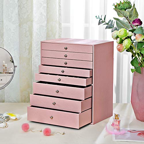 SONGMICS Joyero, Caja de Joyas, Estuche Grande de 8 Niveles, Ideal para Collares, Pendientes, Gafas de Sol, Pulseras, Relojes, Rosa Claro JBC11PK