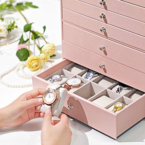 SONGMICS Joyero, Caja de Joyas, Estuche Grande de 8 Niveles, Ideal para Collares, Pendientes, Gafas de Sol, Pulseras, Relojes, Rosa Claro JBC11PK