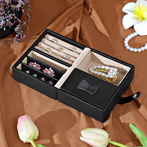 SONGMICS Joyero, Caja de Joyas, Organizador de Joyas de 3 Niveles con 2 Cajones y 1 Estuche de Viaje Portátil, para Anillos, Pulseras, Pendientes, Collares, de Regalo, Negro JBC126BK