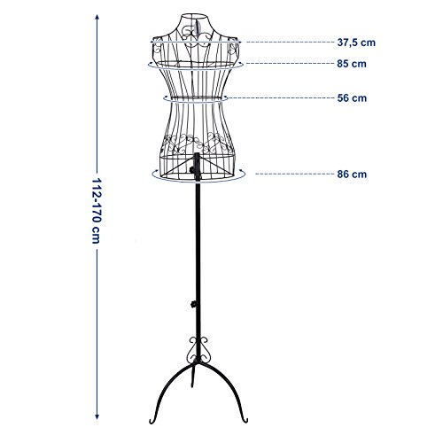SONGMICS Maniquí Busto femenio de Metal Perchero de Vestido Blanco 170 cm HRA10W
