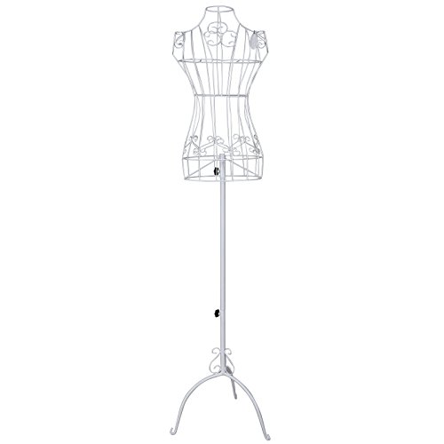 SONGMICS Maniquí Busto femenio de Metal Perchero de Vestido Blanco 170 cm HRA10W