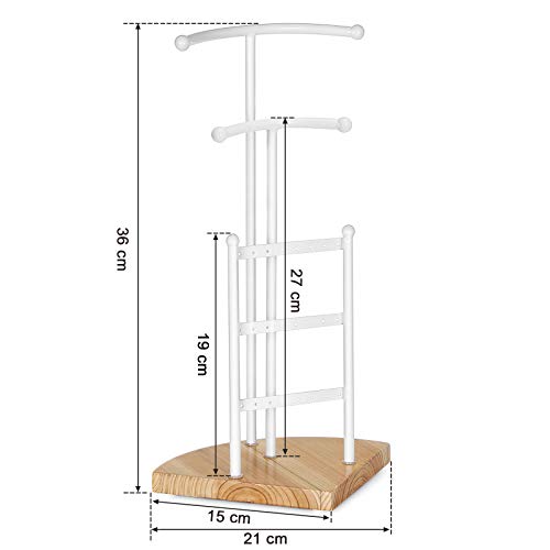 SONGMICS Soporte de Joyas, Expositor de Joyas, Árbol para Joyas de Metal y Madera, para Collares, Pulseras, Pendientes, Anillos, Regalo para Mujeres, Blanco, JJS01NW