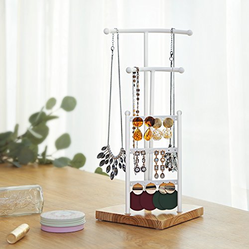 SONGMICS Soporte de Joyas, Expositor de Joyas, Árbol para Joyas de Metal y Madera, para Collares, Pulseras, Pendientes, Anillos, Regalo para Mujeres, Blanco, JJS01NW