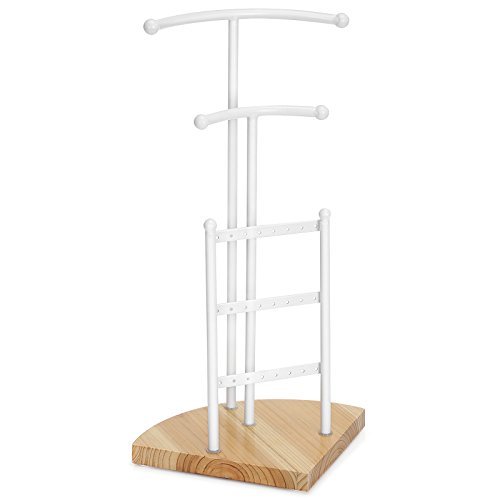 SONGMICS Soporte de Joyas, Expositor de Joyas, Árbol para Joyas de Metal y Madera, para Collares, Pulseras, Pendientes, Anillos, Regalo para Mujeres, Blanco, JJS01NW