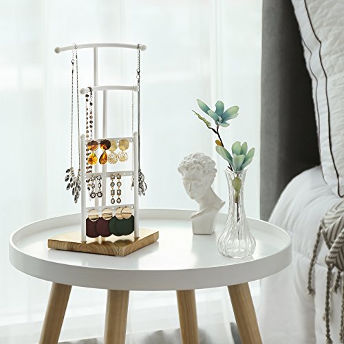SONGMICS Soporte de Joyas, Expositor de Joyas, Árbol para Joyas de Metal y Madera, para Collares, Pulseras, Pendientes, Anillos, Regalo para Mujeres, Blanco, JJS01NW