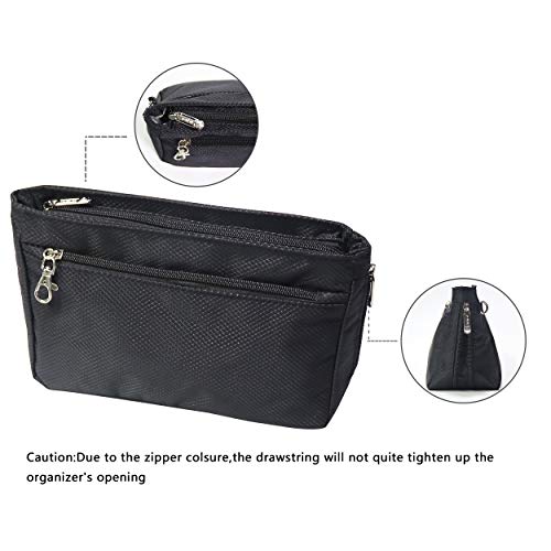 Soyizom Nylon Multibolsillo Bolsode Bolso de Mano Organizador Cosméticos Recorrido del Maquillaje inserción de Bolsa para Mujer（Grande,Negro）