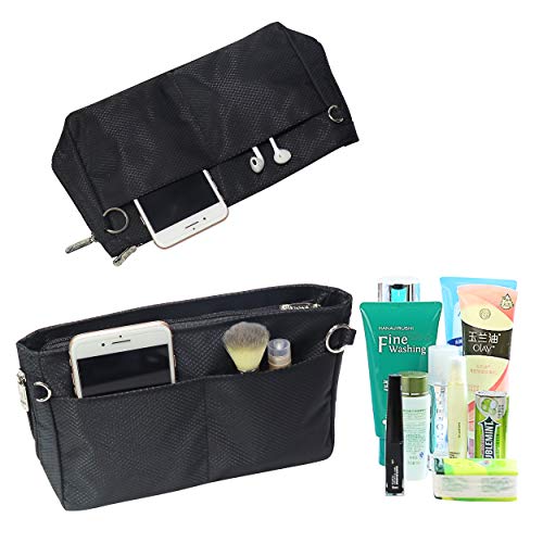 Soyizom Nylon Multibolsillo Bolsode Bolso de Mano Organizador Cosméticos Recorrido del Maquillaje inserción de Bolsa para Mujer（Grande,Negro）