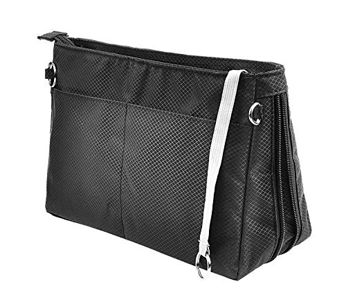 Soyizom Nylon Multibolsillo Bolsode Bolso de Mano Organizador Cosméticos Recorrido del Maquillaje inserción de Bolsa para Mujer（Grande,Negro）