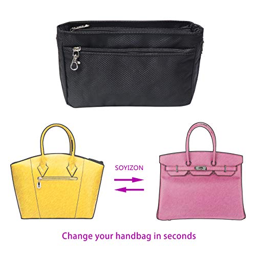 Soyizom Nylon Multibolsillo Bolsode Bolso de Mano Organizador Cosméticos Recorrido del Maquillaje inserción de Bolsa para Mujer（Grande,Negro）