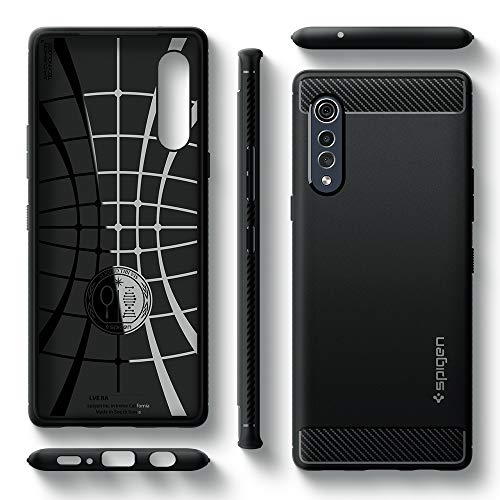 Spigen Funda Rugged Armor Compatible con LG Velvet, Absorción de Choque Resistente y diseño de Fibra de Carbono - Negro Mate