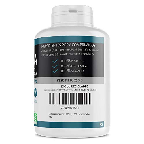 Spirulina Orgánica 500mg - 500 comprimidos