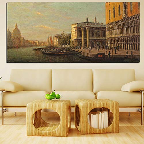 SQSHBBC Classic City Venice Seascape Oil Landscape Painting Print On Canvas Retro Wall Art Picture For Living Room Sofa Cuadros Decor