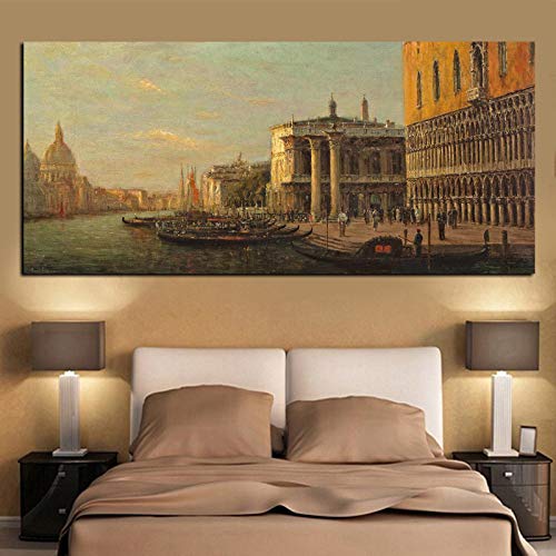 SQSHBBC Classic City Venice Seascape Oil Landscape Painting Print On Canvas Retro Wall Art Picture For Living Room Sofa Cuadros Decor