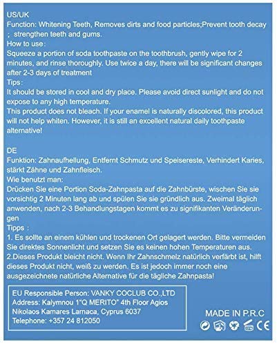 Stain Removal Whitening Toothpaste, Baking Soda Toothpaste, Prevenir la Caries Dental, Pasta de Dientes de Bicarbonato de Sodio, Prevenir la Caries Dental, Eliminación de Manchas