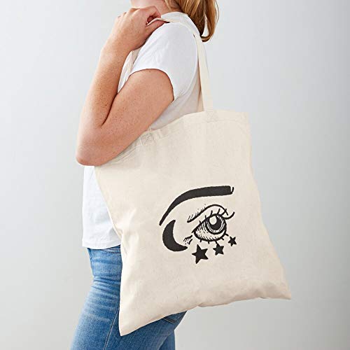 Star Eyes Eye Stars Moon Tattoo Traditional Ink Tote Cotton Very Bag | Bolsas de supermercado de lona Bolsas de mano con asas Bolsas de algodón duraderas