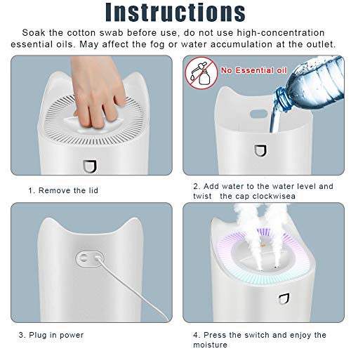 StillCool Humidificador de aire, 3 l, ultrasilencioso, USB Air Humidifier con 7 colores LED y 2 pulverizaciones, hasta 24 – 48 horas de funcionamiento continuo para casa, yoga, oficina