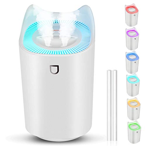 StillCool Humidificador de aire, 3 l, ultrasilencioso, USB Air Humidifier con 7 colores LED y 2 pulverizaciones, hasta 24 – 48 horas de funcionamiento continuo para casa, yoga, oficina
