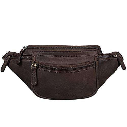 STILORD 'Eliah' Riñonera o Bolsa de Cuero Vintage Bolso de Cintura Cadera o cinturón para Hombre y Mujer para Deportes Running Fiestas Ocio o Aire Libre, Color:marrón Oscuro - Opaco