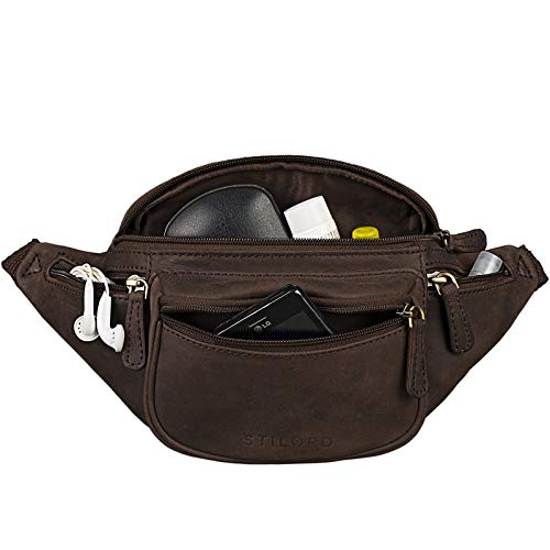 STILORD 'Eliah' Riñonera o Bolsa de Cuero Vintage Bolso de Cintura Cadera o cinturón para Hombre y Mujer para Deportes Running Fiestas Ocio o Aire Libre, Color:marrón Oscuro - Opaco