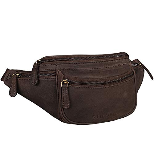 STILORD 'Eliah' Riñonera o Bolsa de Cuero Vintage Bolso de Cintura Cadera o cinturón para Hombre y Mujer para Deportes Running Fiestas Ocio o Aire Libre, Color:marrón Oscuro - Opaco