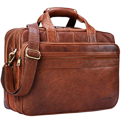 STILORD 'Leopold' Maletín Grande de Cuero Vintage para Hombres Bolso Mensajero o Bandolera Bolsa de Hombro XL para portátil de 14' o 15,6' de auténtica Piel, Color:maraska - marrón