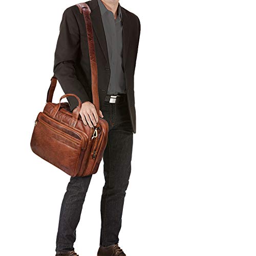 STILORD 'Leopold' Maletín Grande de Cuero Vintage para Hombres Bolso Mensajero o Bandolera Bolsa de Hombro XL para portátil de 14' o 15,6' de auténtica Piel, Color:maraska - marrón
