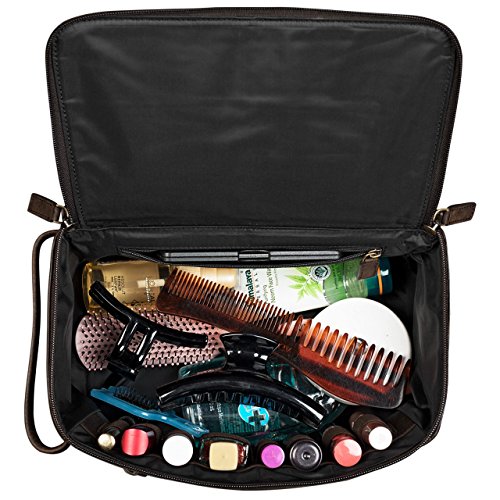 STILORD 'Mona' Bolsa de Maquillaje para Mujeres Hacer Neceser marrón XL Grande Bolsa de Lavado de Piel Cuero auténtico Vintage Design marrón Cognac, Color:marrón - Caoba